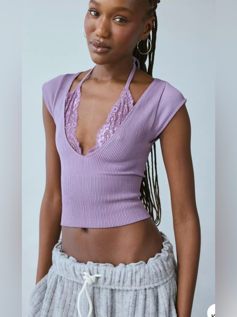 Urban Outfitters Seeing Double lavender Ribbed Lace Trim Top size XS/ small